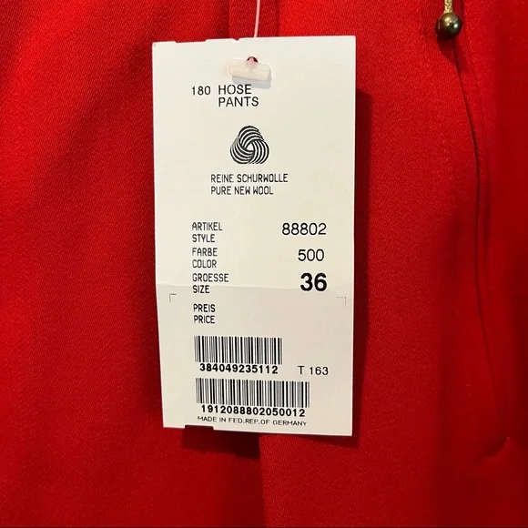 NWT Vintage Escada Women’s Euro 36 Bright Red Wool Blend Pleated Trousers - Picture 12 of 15